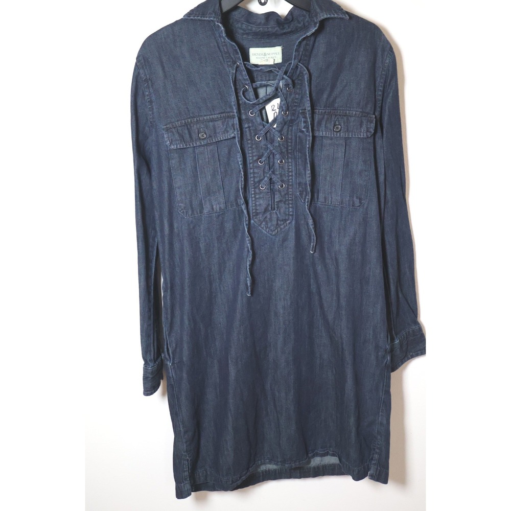 Denim & Supply Ralph Lauren Dress Medium Denim Lace Up Long Sleeve
